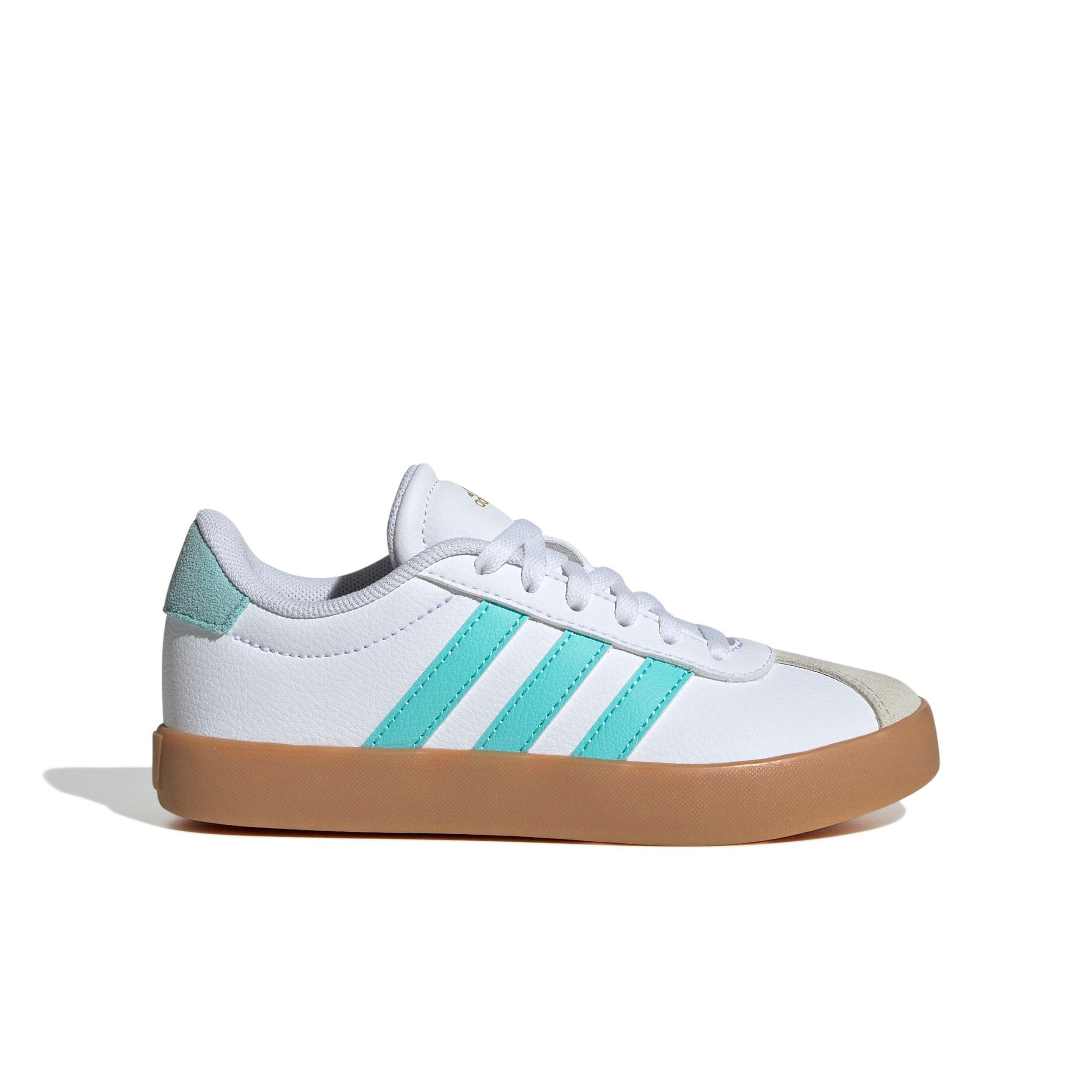 adidas VL Court 3.0 "Ftwr White/Flash Aqua/Alumina" Preschool Girls' Shoe - WHITE/AQUA/ALUMINA